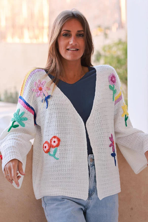 White Crochet Floral Garden Cardigan