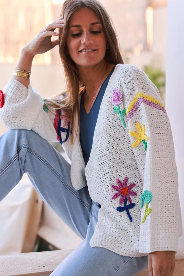 White Crochet Floral Garden Cardigan