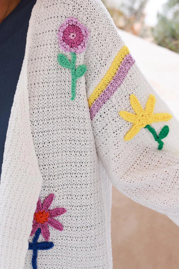 White Crochet Floral Garden Cardigan