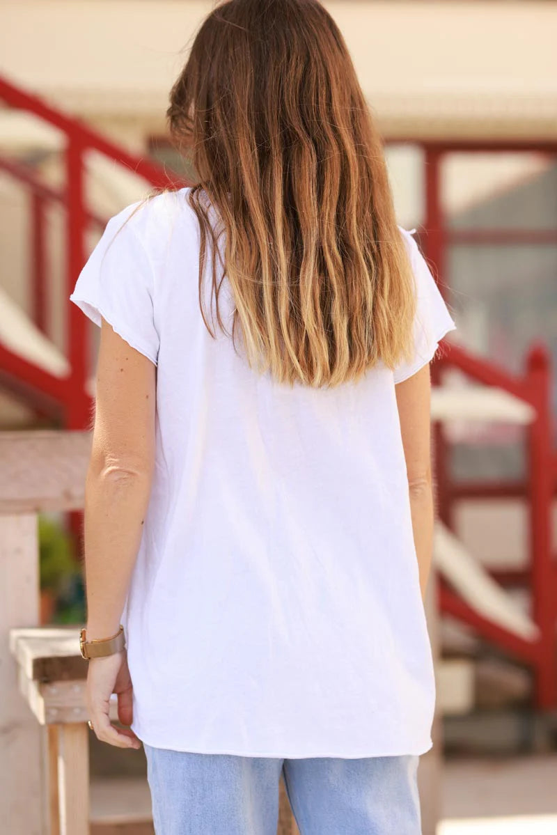 White Etoile Flash Pink Star V-Neck Tee