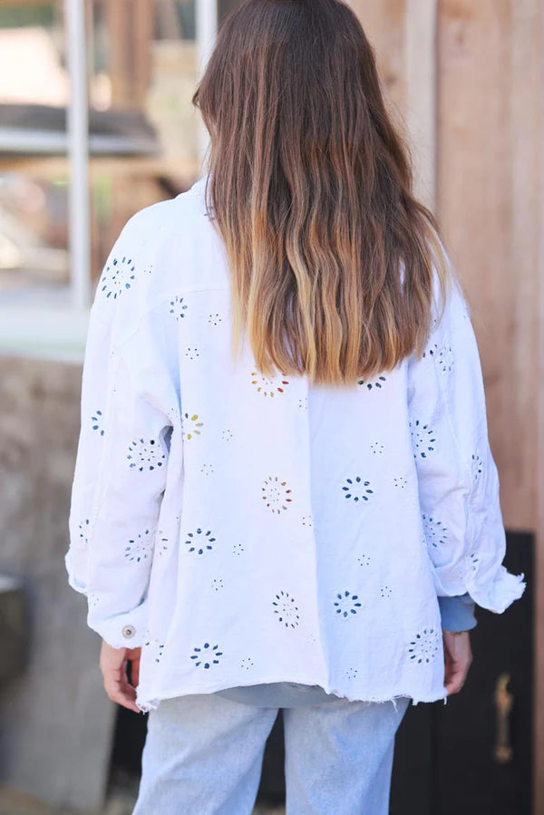 White Eyelet Motif Utility Jacket