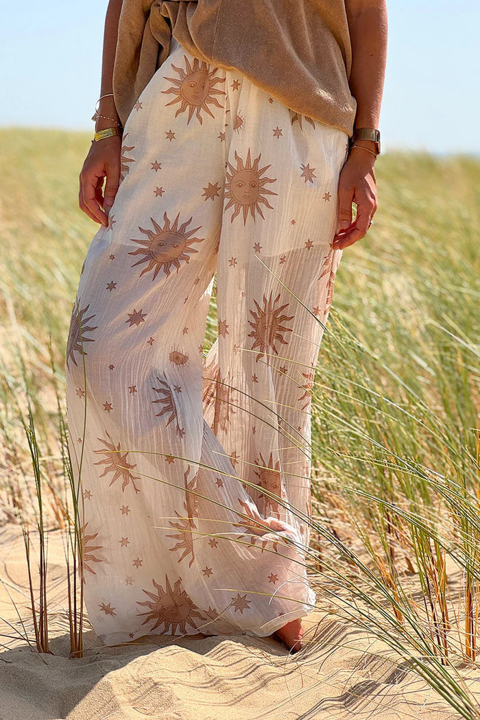 White Gauze Golden Suns Pull-On Pants