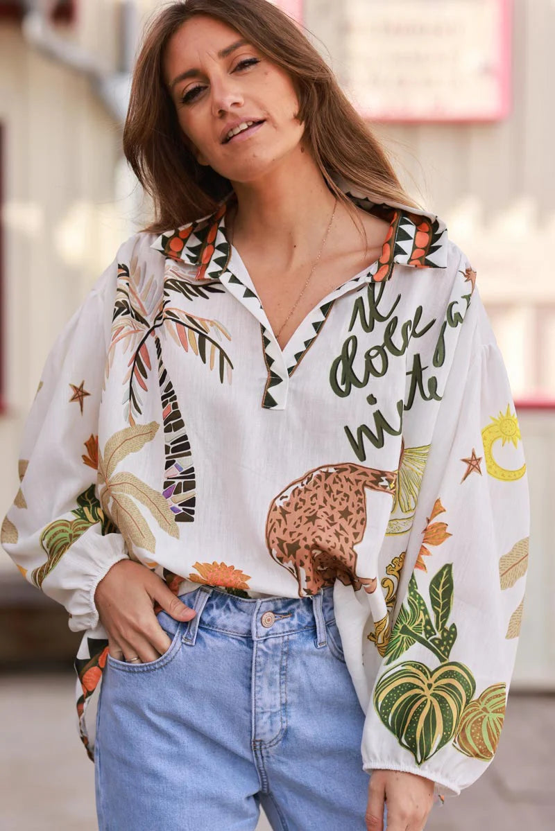 White Jungle Escape Boho Blouse