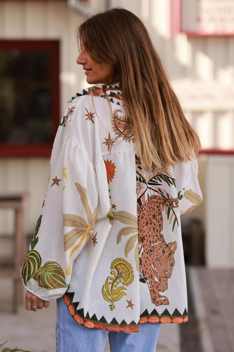 White Jungle Escape Boho Blouse