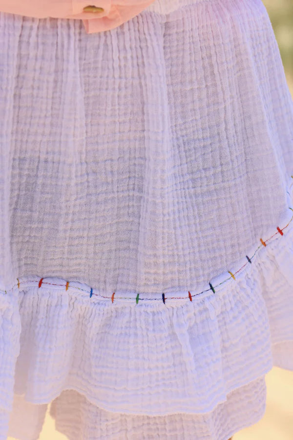 White layered frill cotton skort with colored threads
