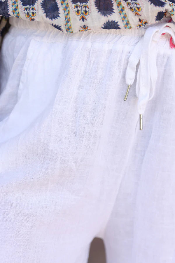 White Lightweight Cotton Wide Leg Pants