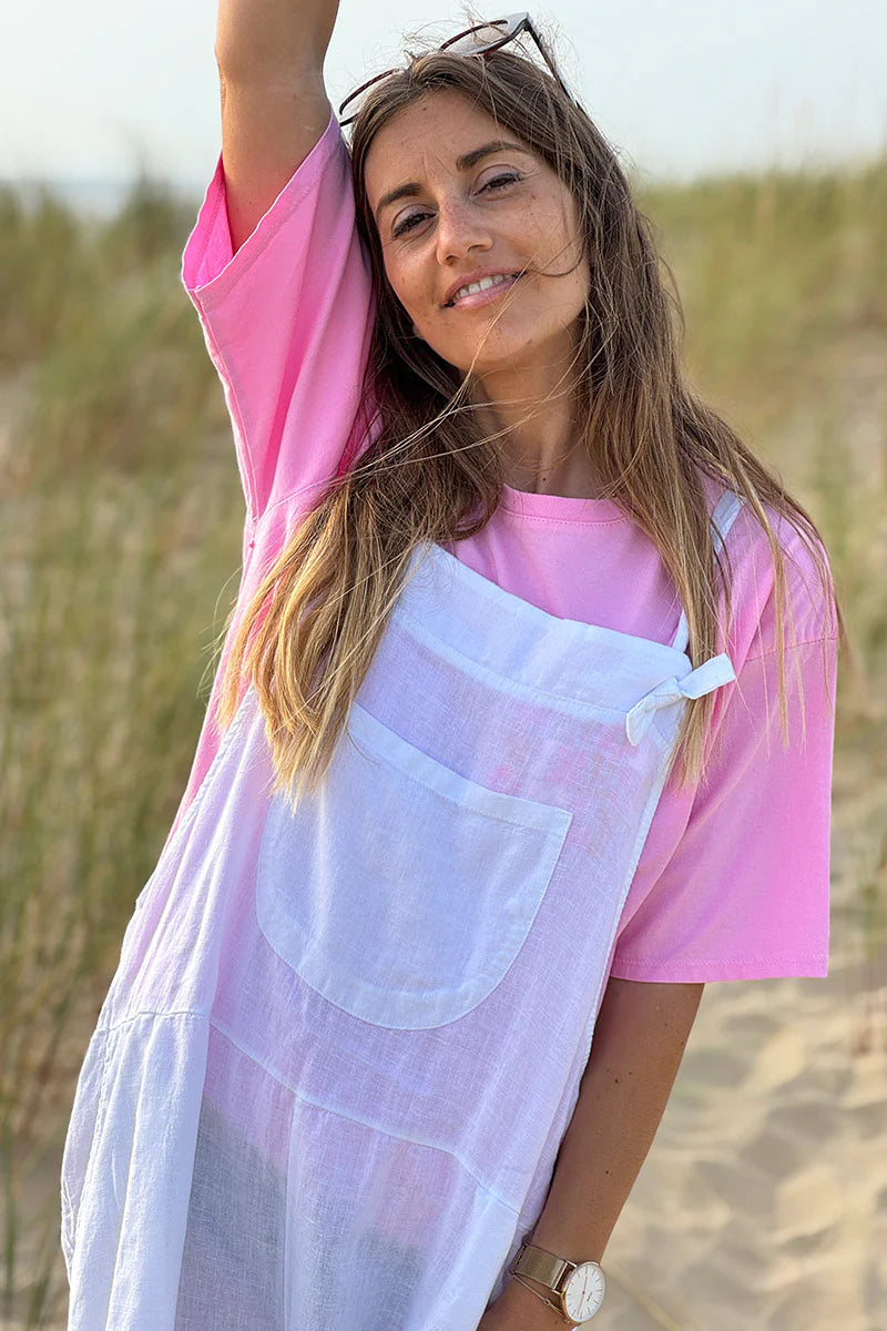 White Linen Romper Overalls