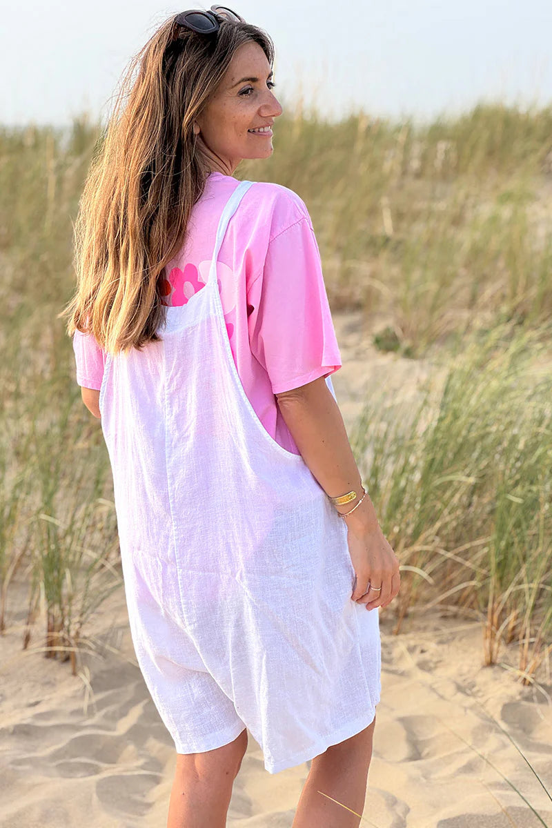 White Linen Romper Overalls