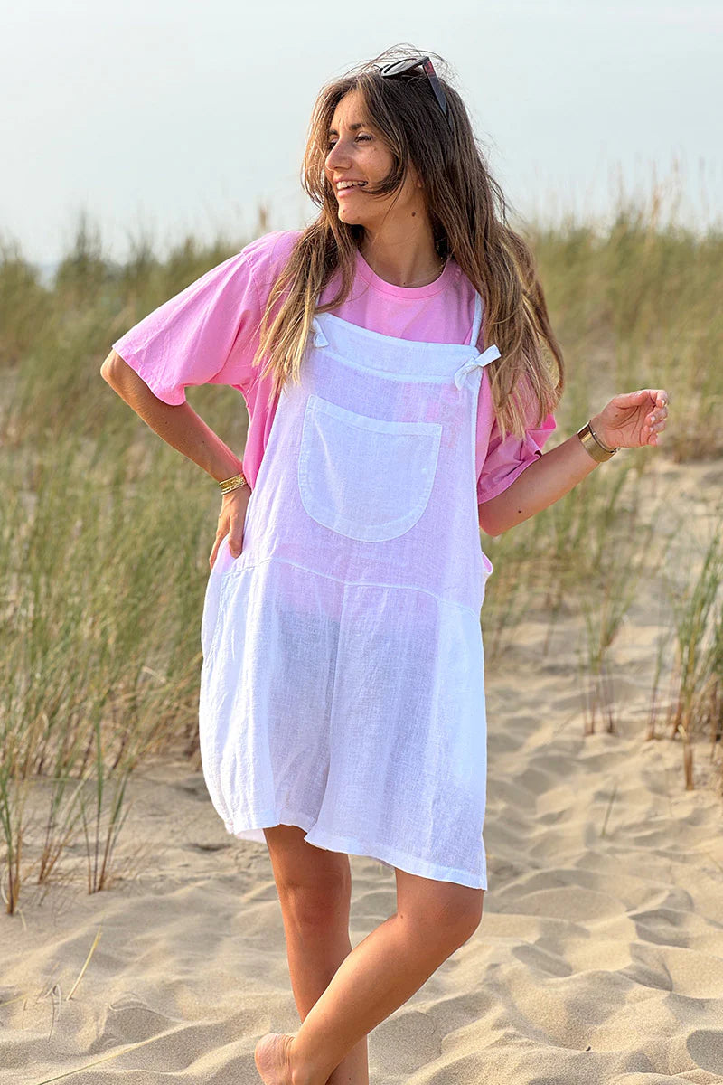 White Linen Romper Overalls