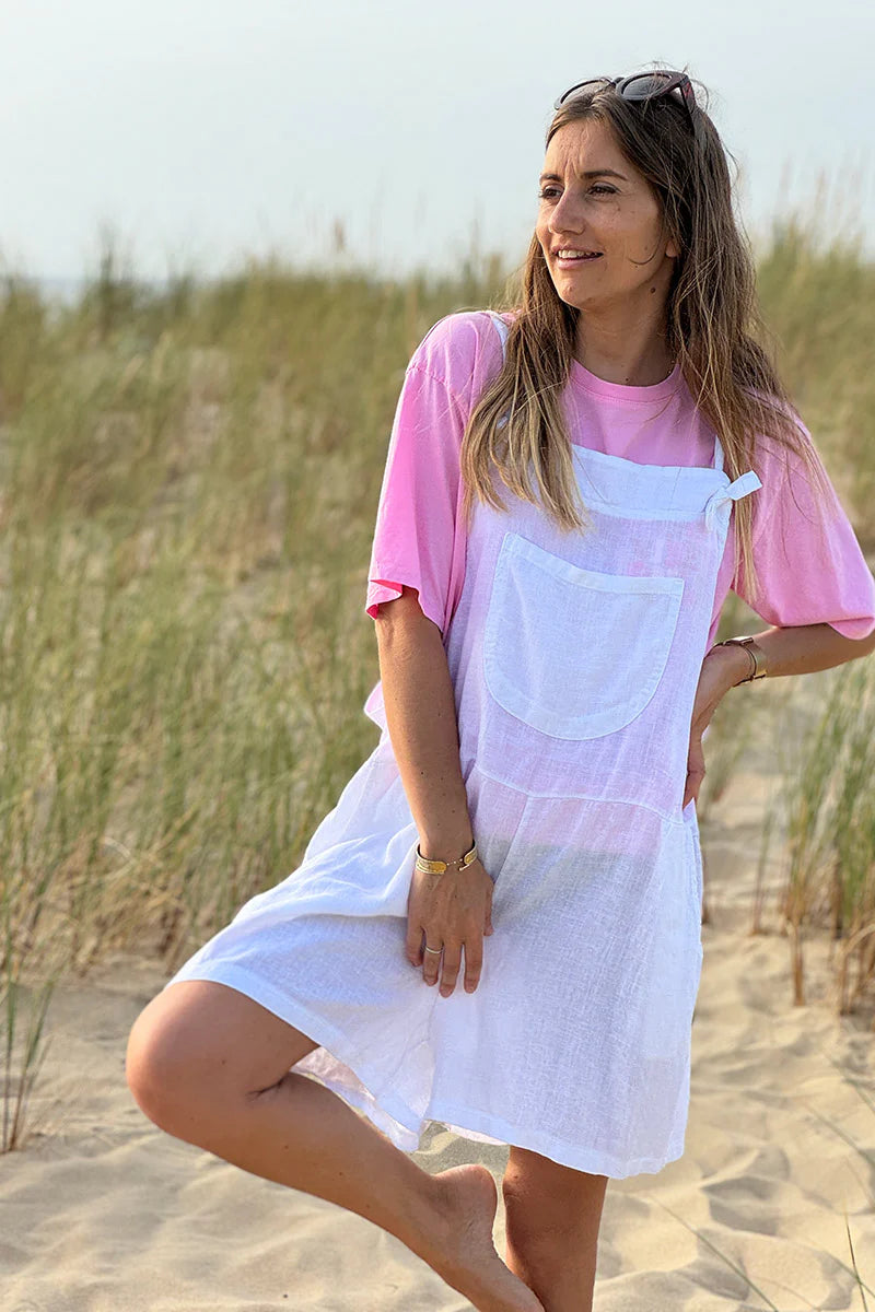 White Linen Romper Overalls