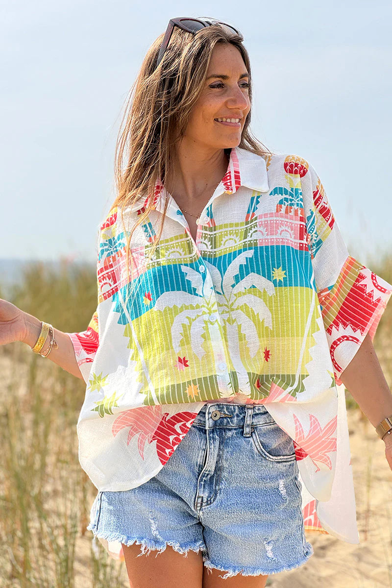 White Pineapple Paradise Guayabera Shirt