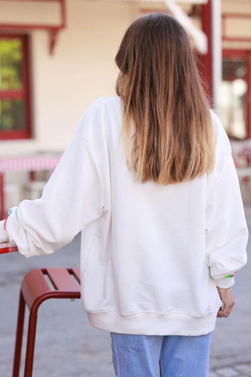 White Rainbow Smile Jersey Knit Sweater