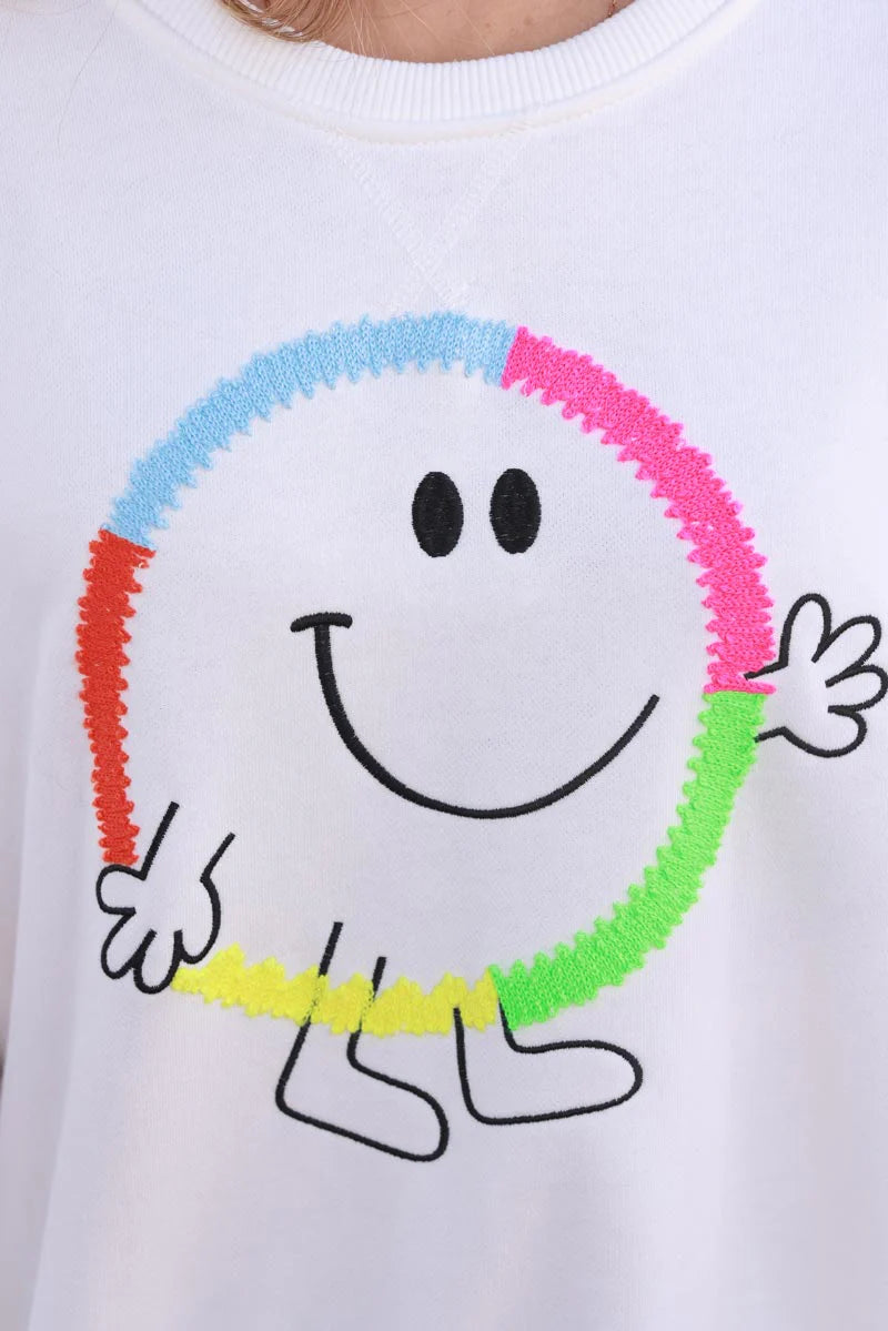 White Rainbow Smile Jersey Knit Sweater