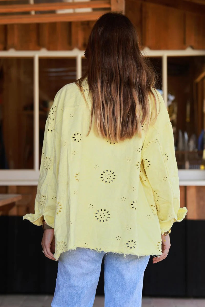 Yellow Eyelet Motif Utility Jacket