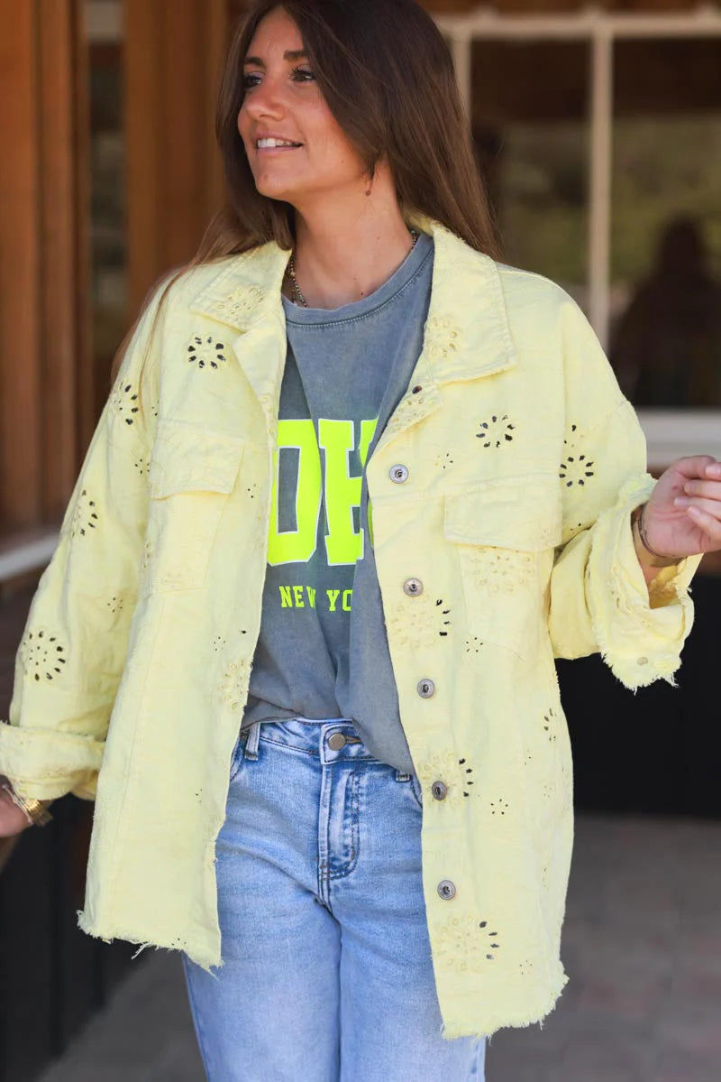 Yellow Eyelet Motif Utility Jacket