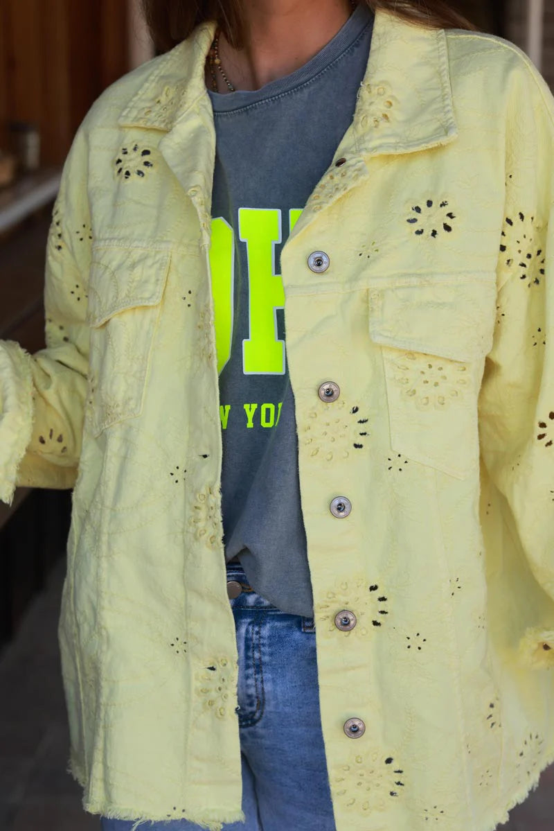 Yellow Eyelet Motif Utility Jacket