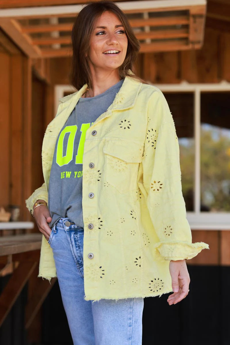 Yellow Eyelet Motif Utility Jacket