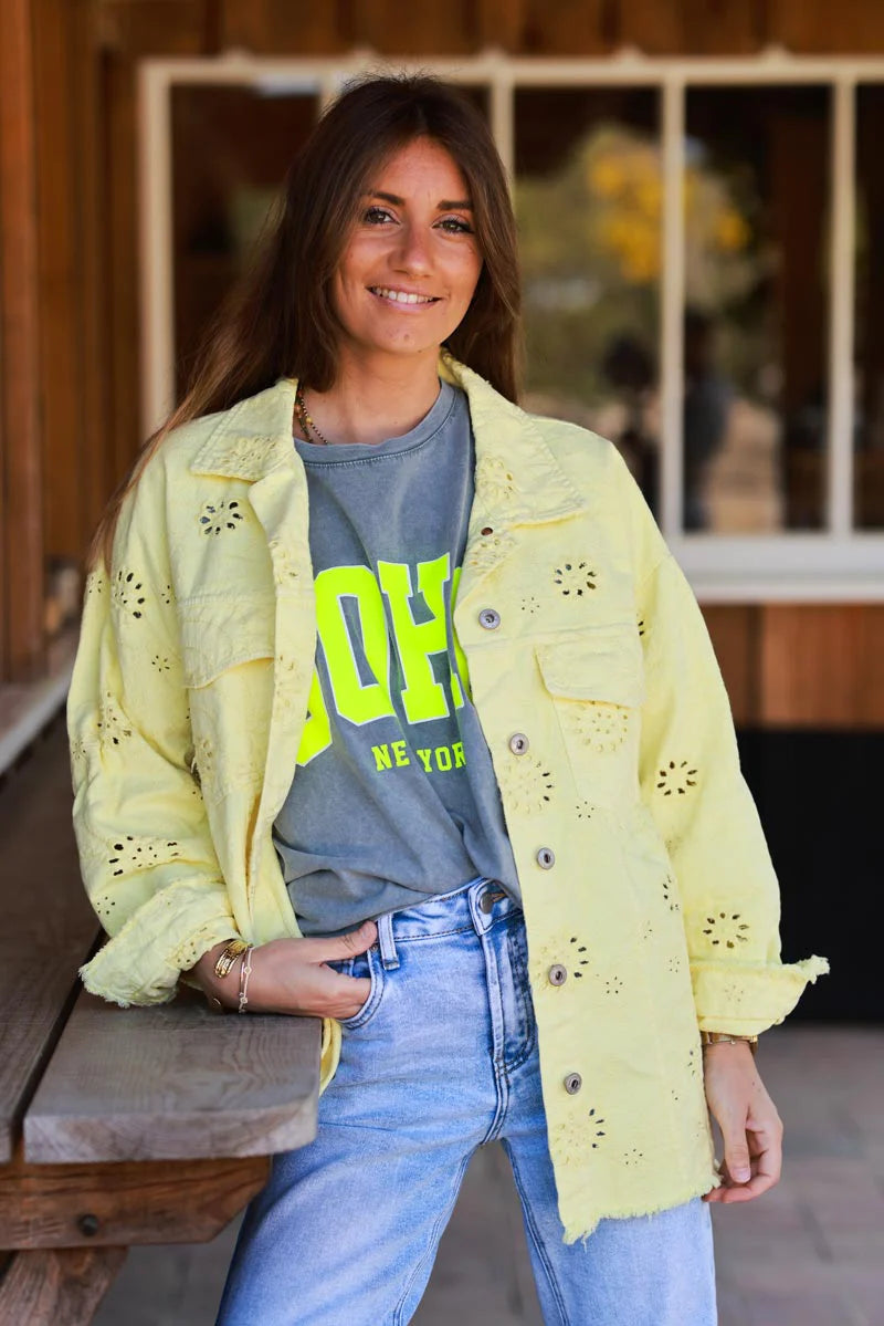 Yellow Eyelet Motif Utility Jacket