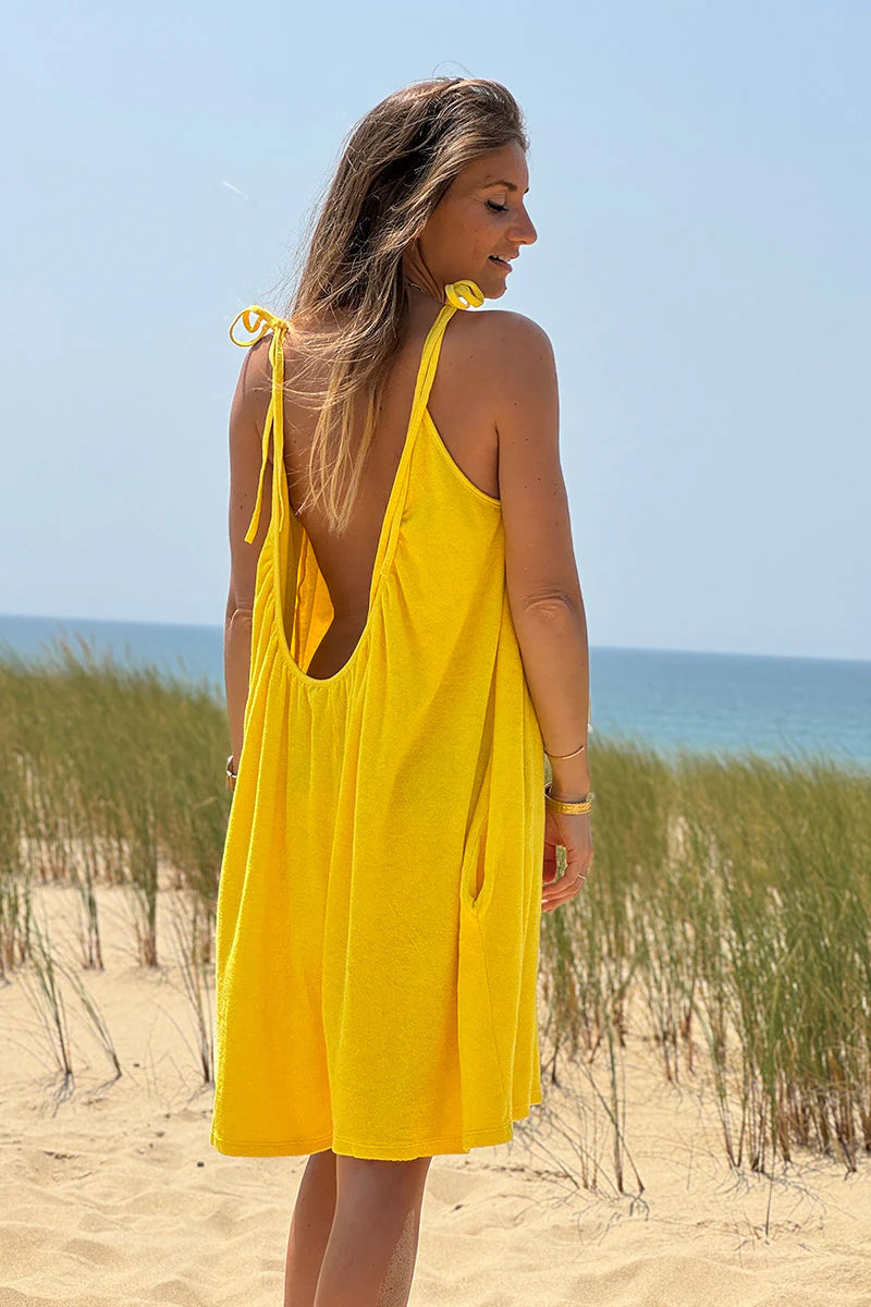 Yellow Gauze Tie-Shoulder Playsuit