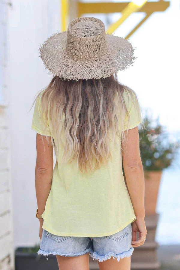 Yellow Stretch Cotton T-Shirt with Raw Hems