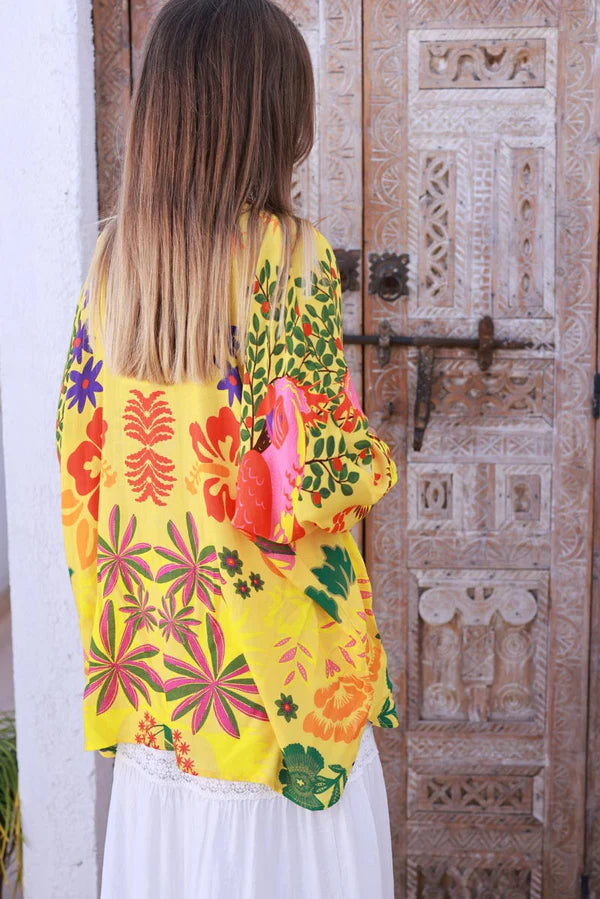 Yellow Tropical Hibiscus Print Tunic