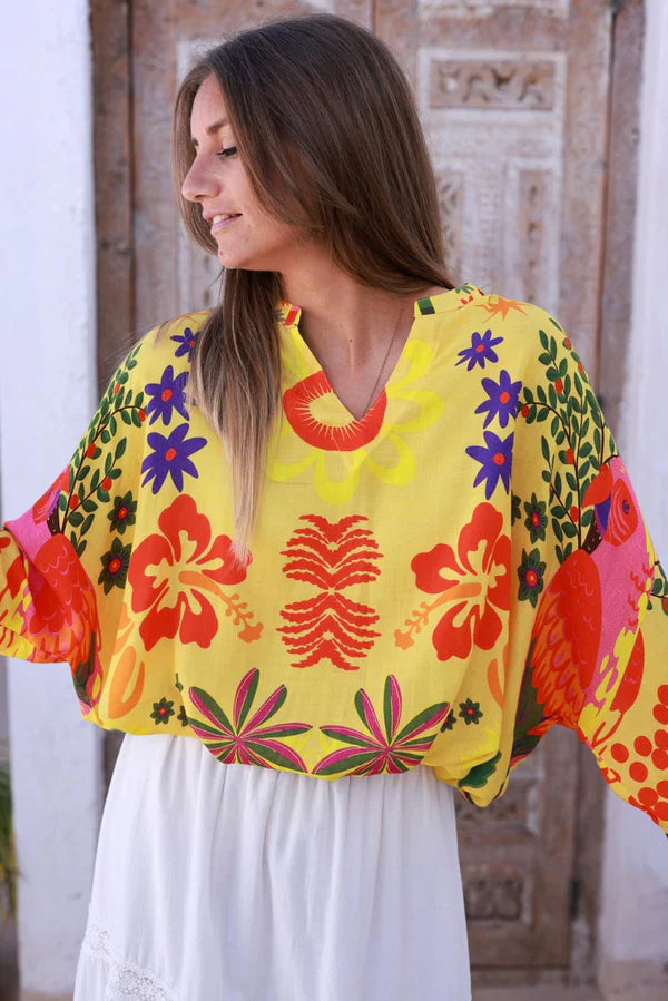 Yellow Tropical Hibiscus Print Tunic