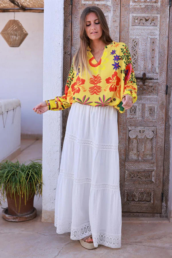 Yellow Tropical Hibiscus Print Tunic