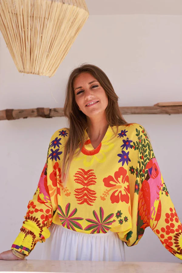 Yellow Tropical Hibiscus Print Tunic