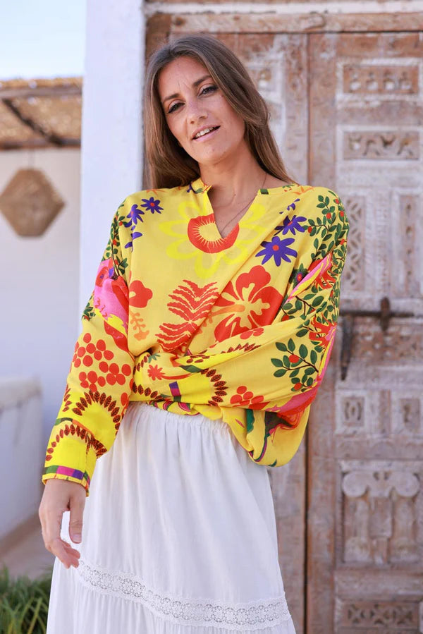 Yellow Tropical Hibiscus Print Tunic