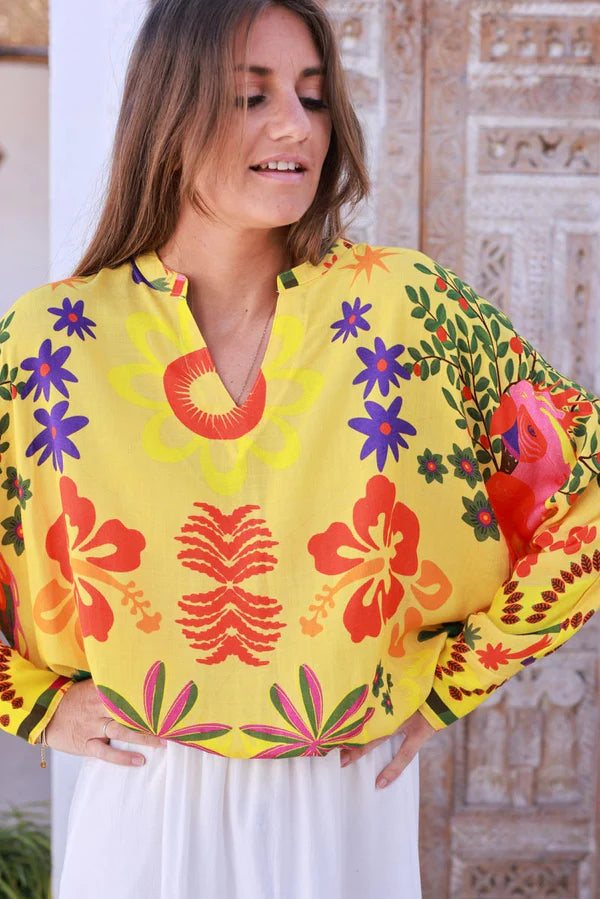 Yellow Tropical Hibiscus Print Tunic