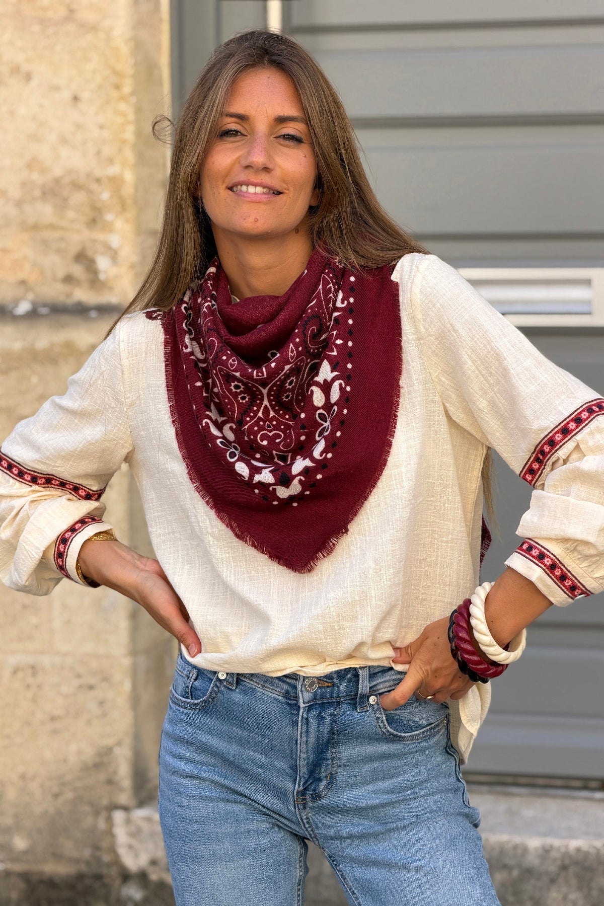 Aubergine and Burgundy Western Paisley Viscose Scarf