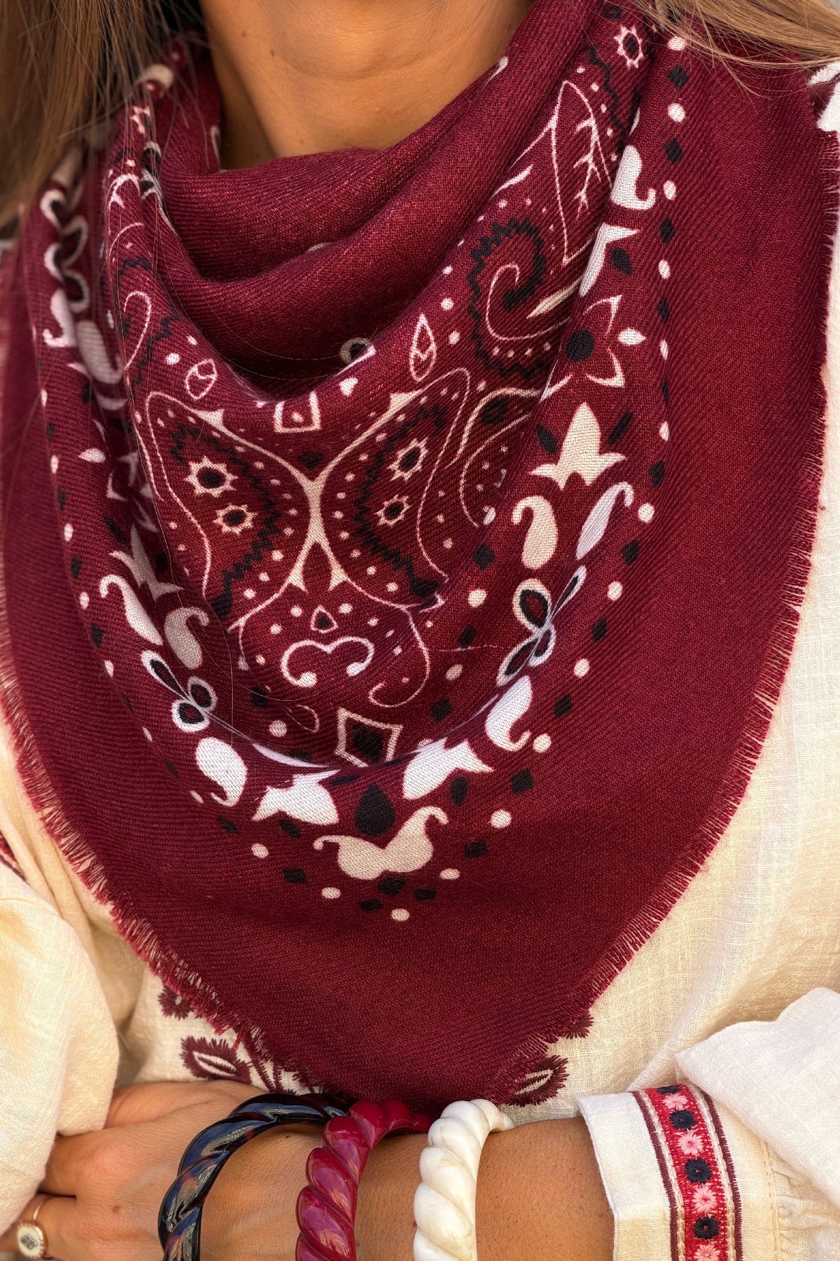 Aubergine and Burgundy Western Paisley Viscose Scarf