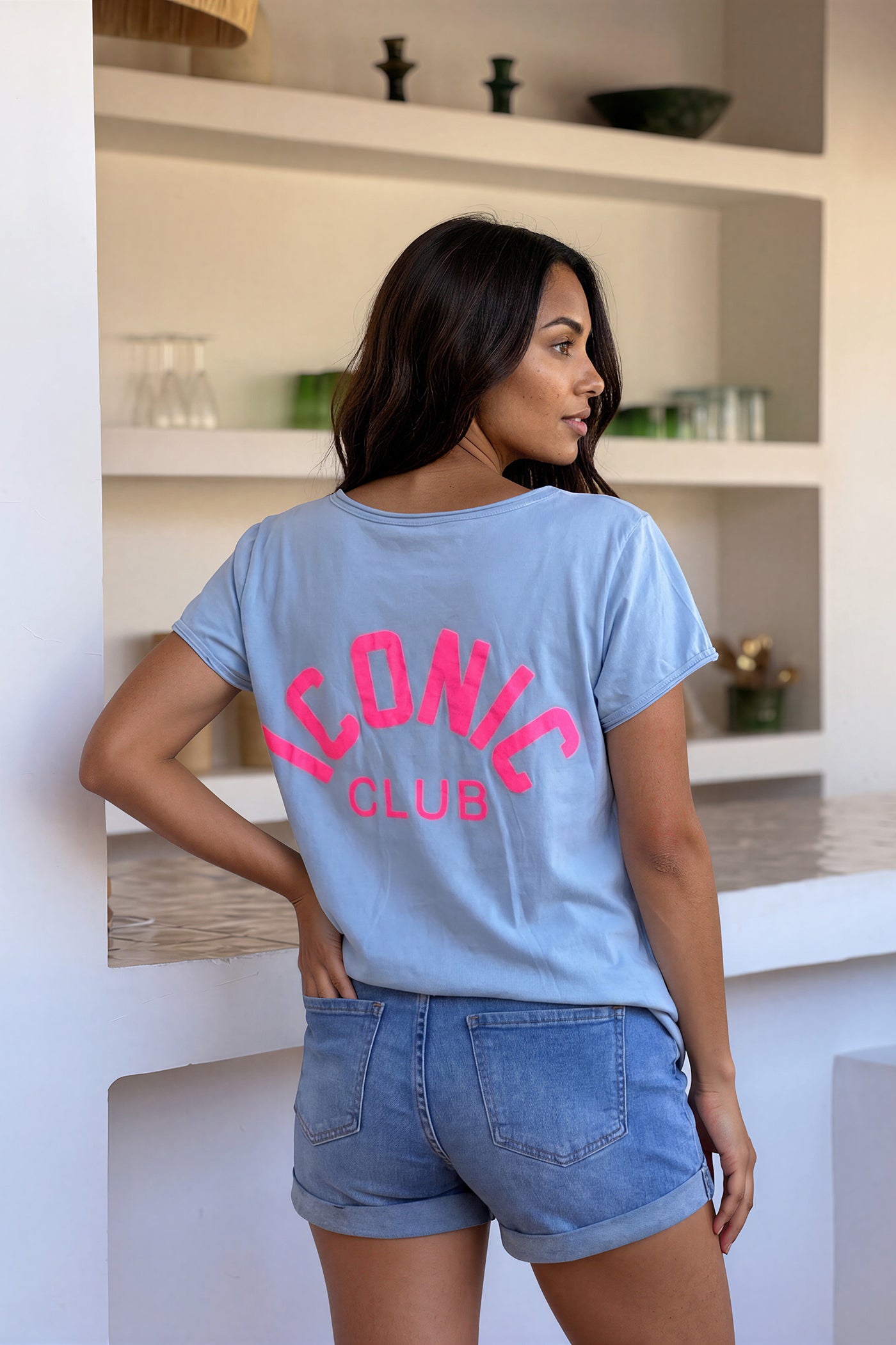 Baby Blue “Iconic Club” V-Neck Tee