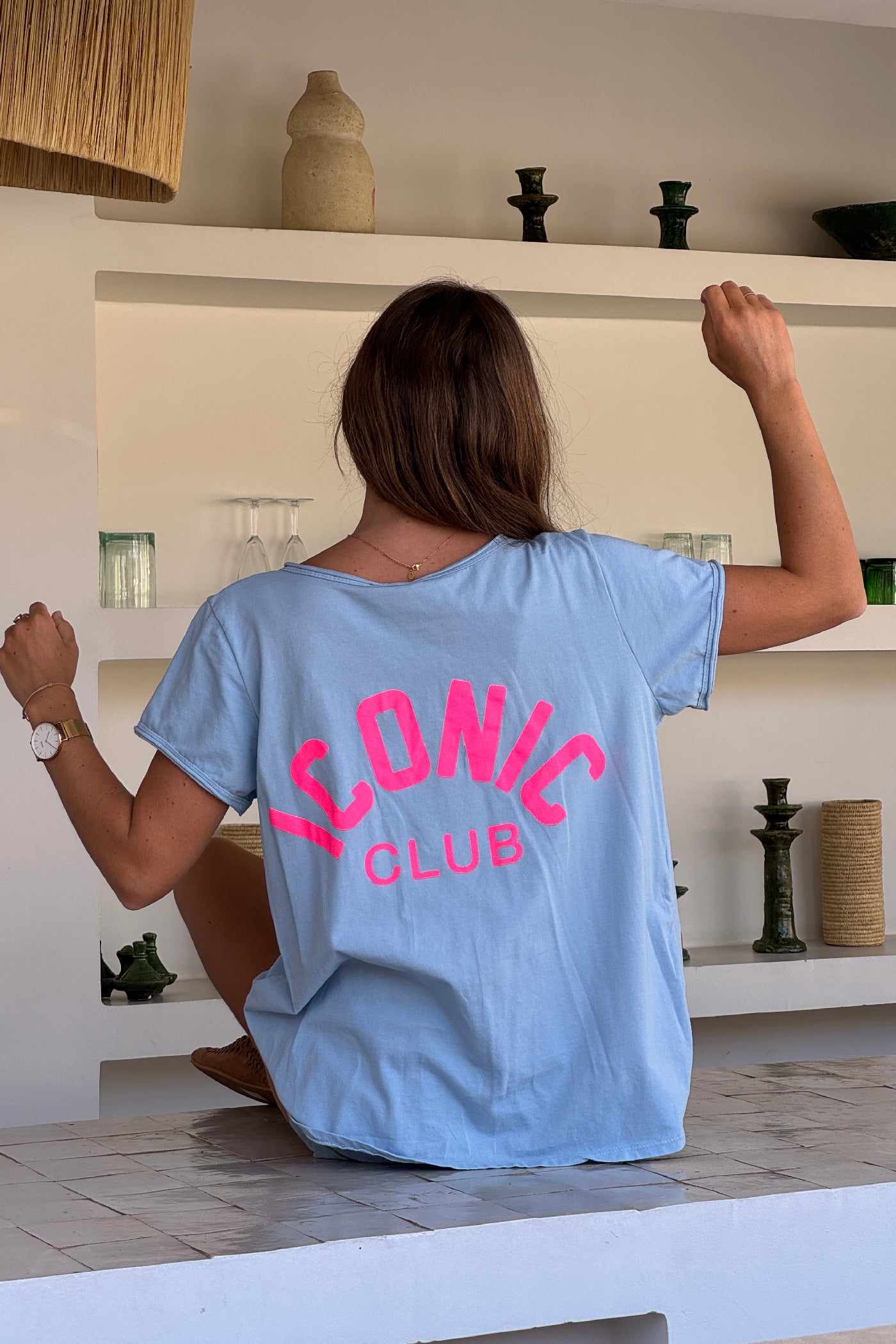 Baby Blue “Iconic Club” V-Neck Tee