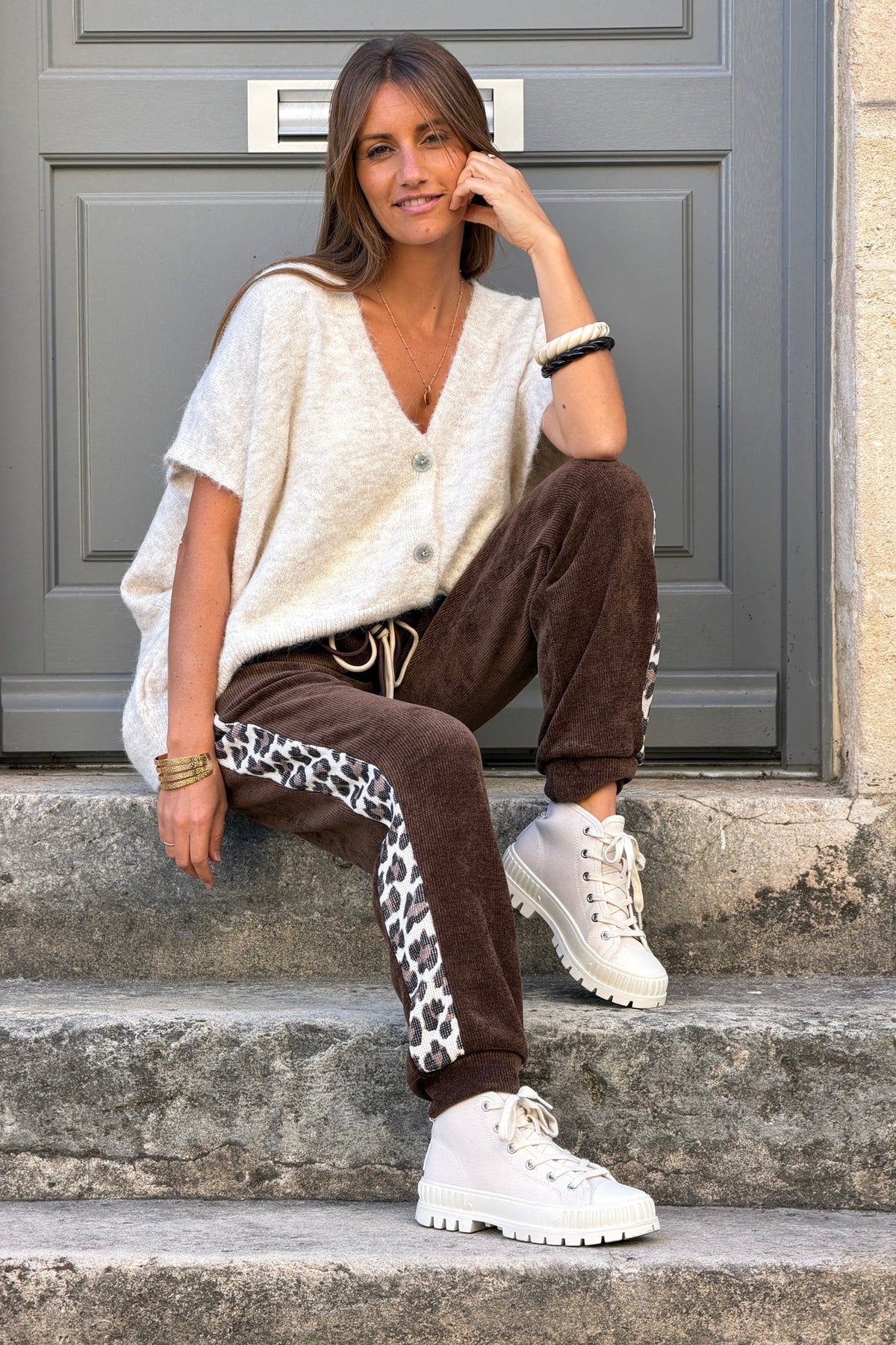 Beige Fuzzy Knit Slouchy Sweater Vest