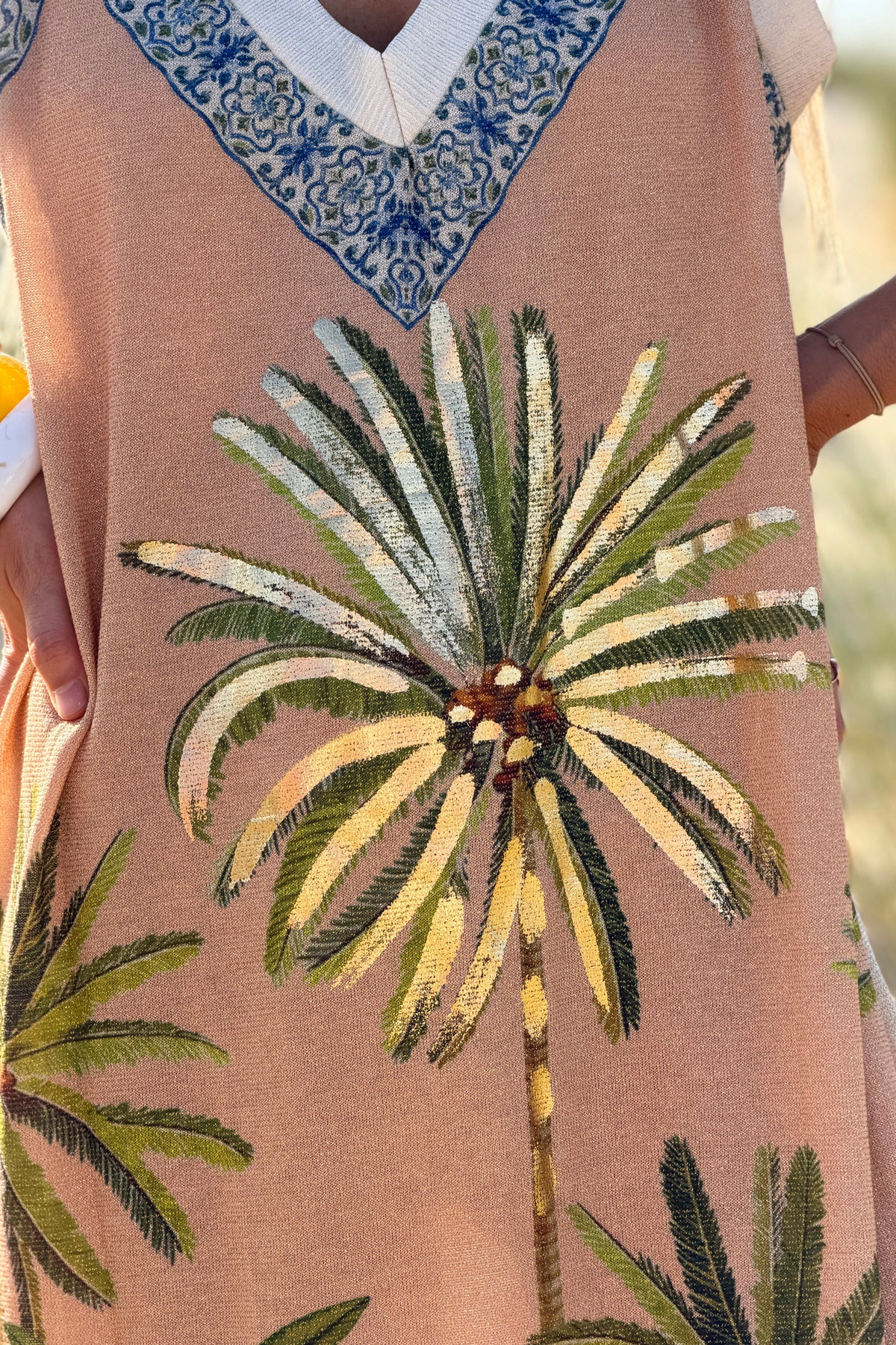 Beige Potted Palms Glitter Knit Maxi
