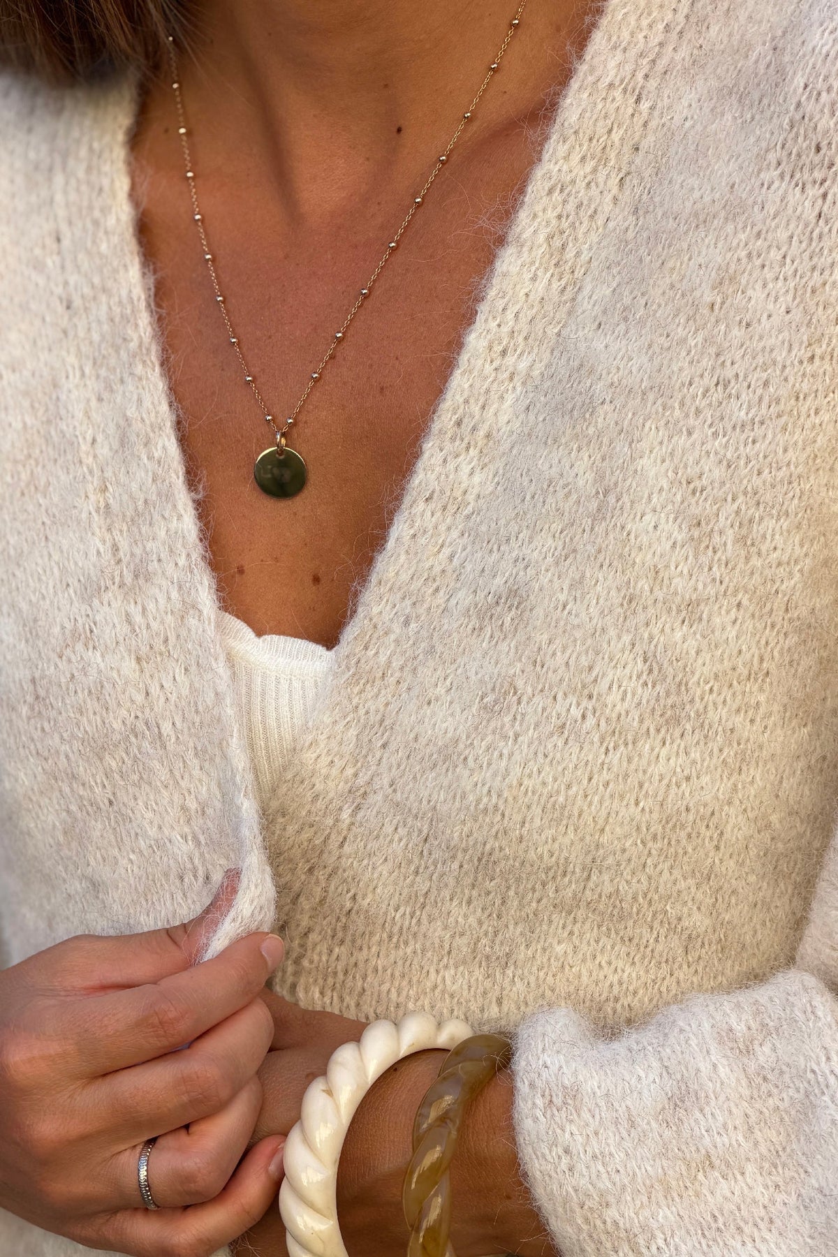 Beige Wool Blend Bell Sleeve Knit Cardigan