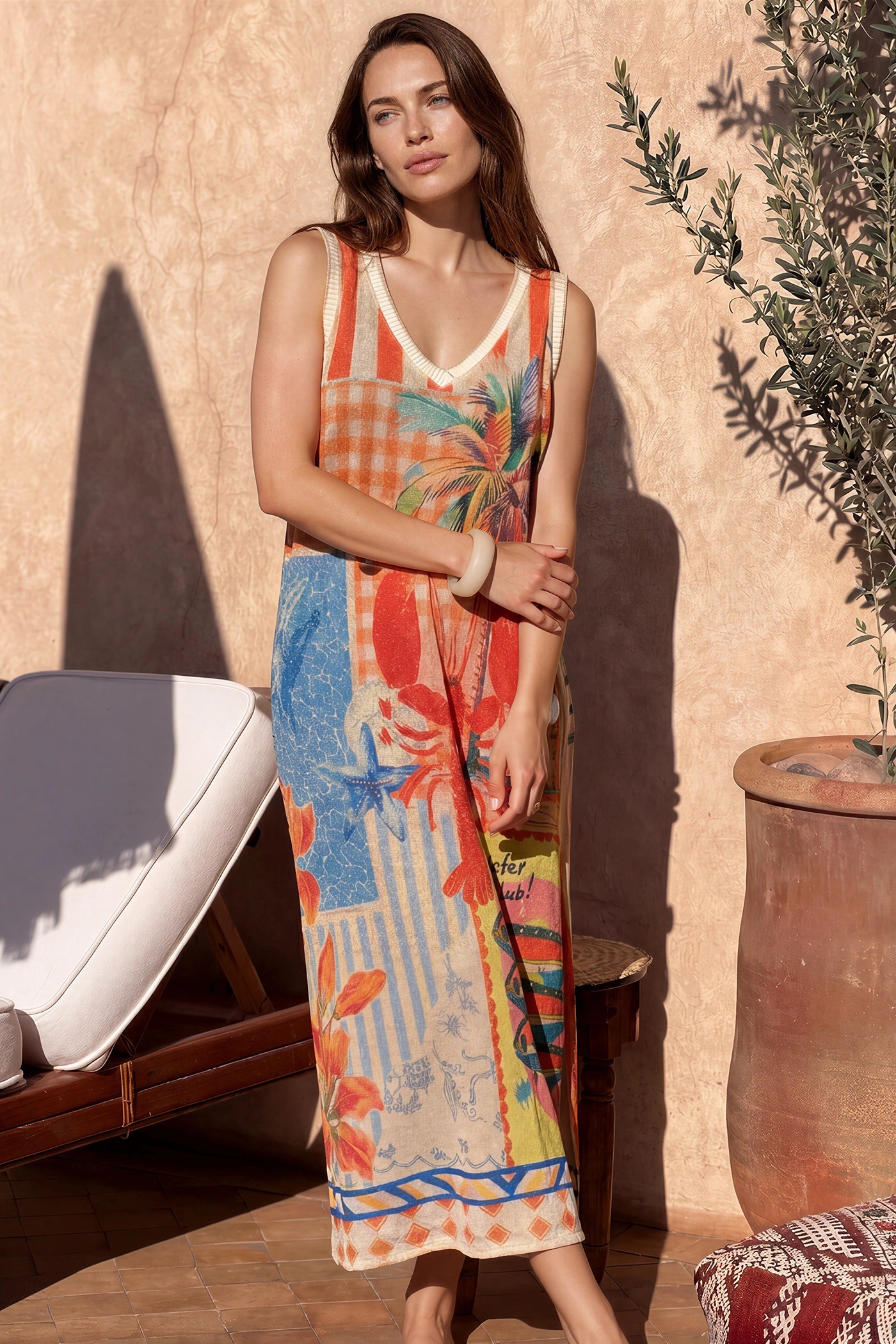 Beige Pool Picnic Glitter Knit Maxi Dress