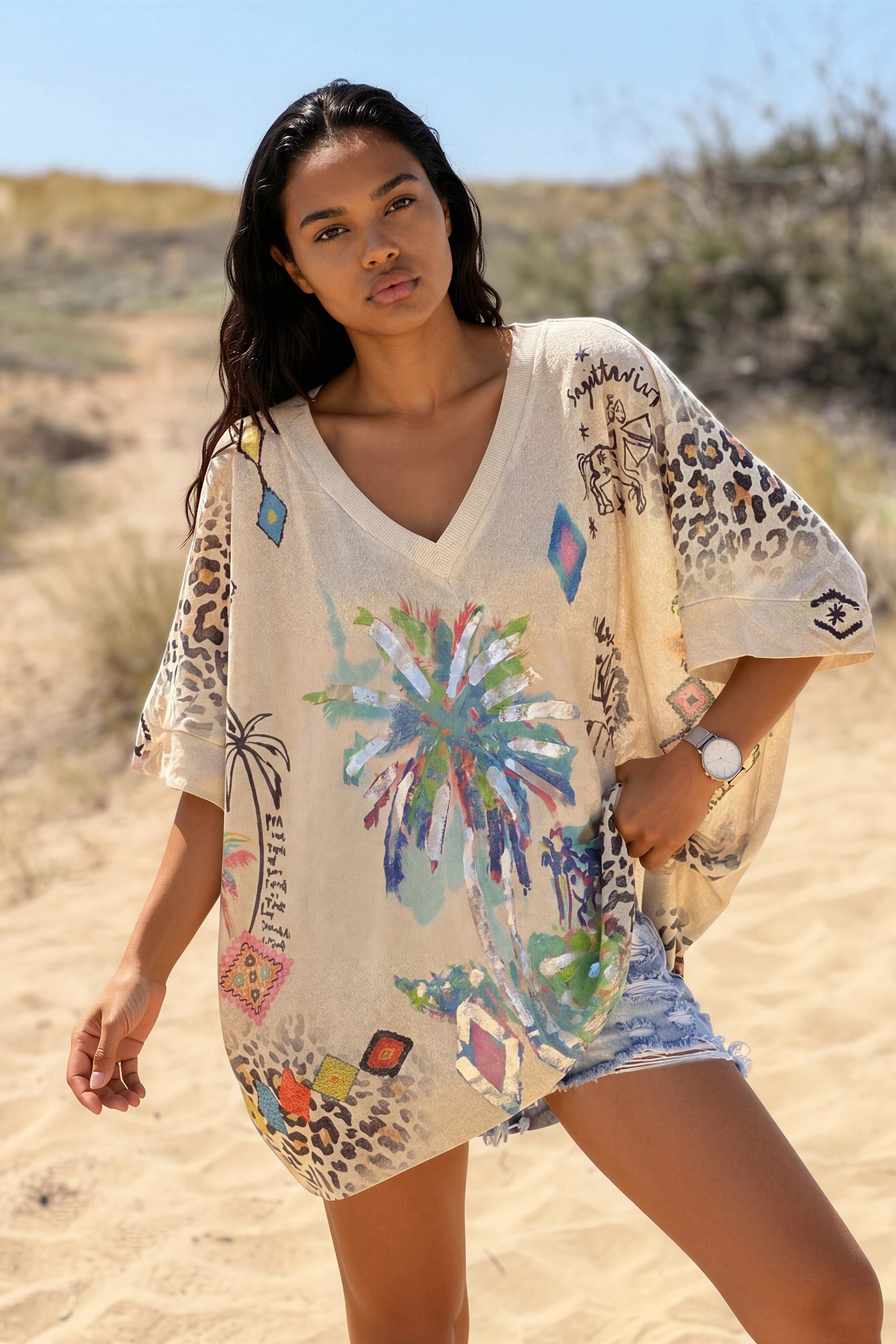 Beige Sparkle Knit Mixed Media Blouse