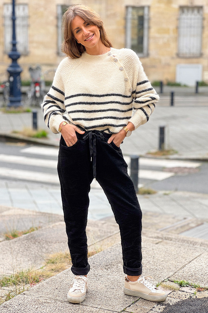 Black Corduroy Pull-On Pants