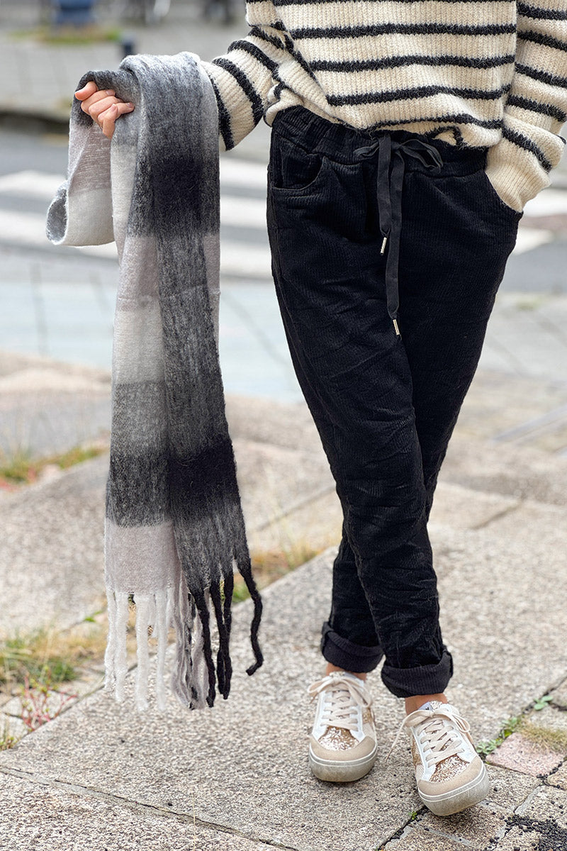 Black Corduroy Pull-On Pants
