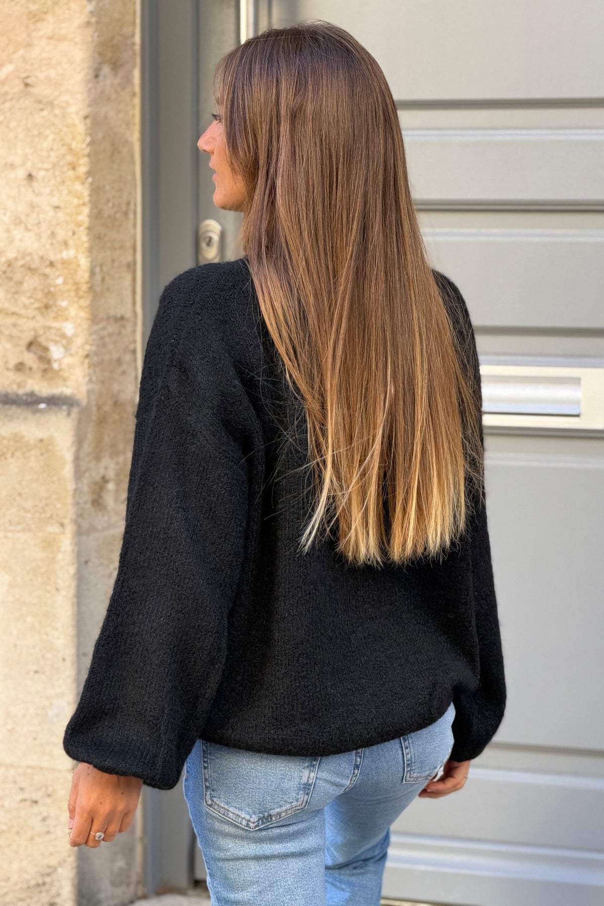 Black Flower Power Knit Applique Sweater