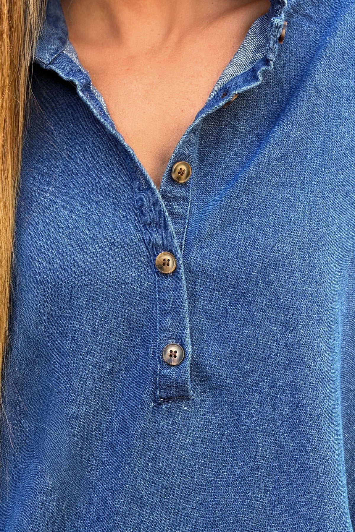 Blue Jean Chambray Ruffled Collar Denim Dress