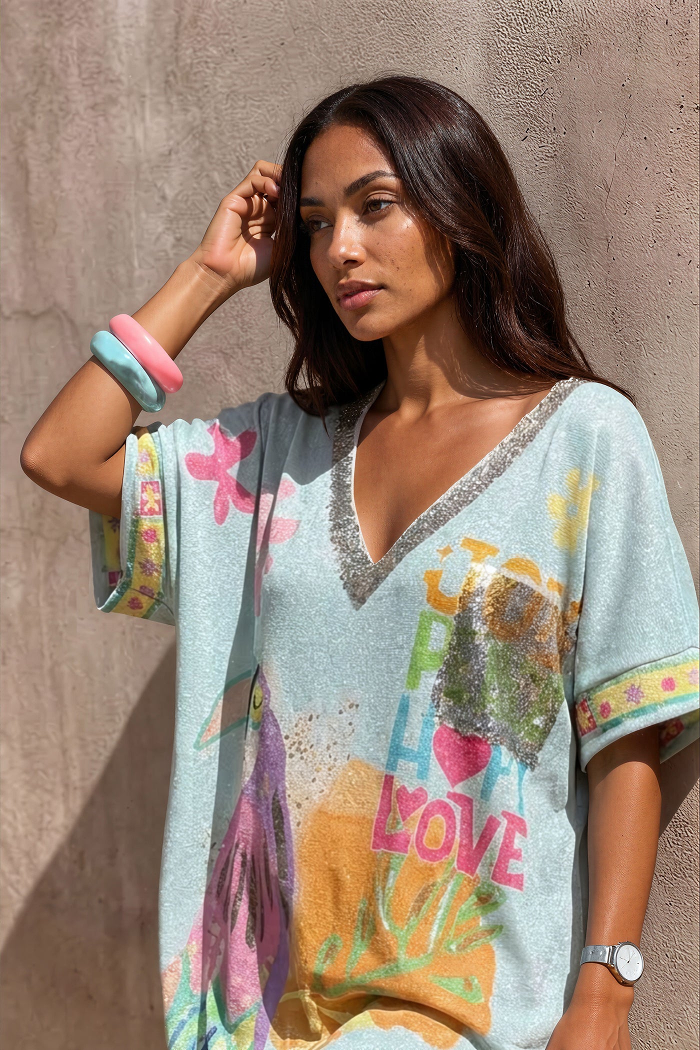 Blue Paradise Glitter Knit Caftan