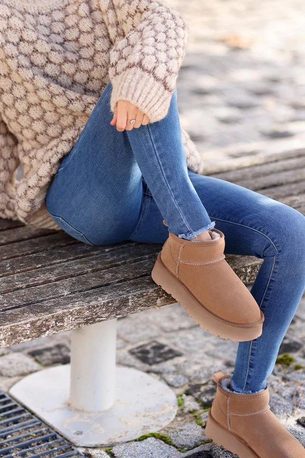 Camel leather suede flatform comfort ankle boots