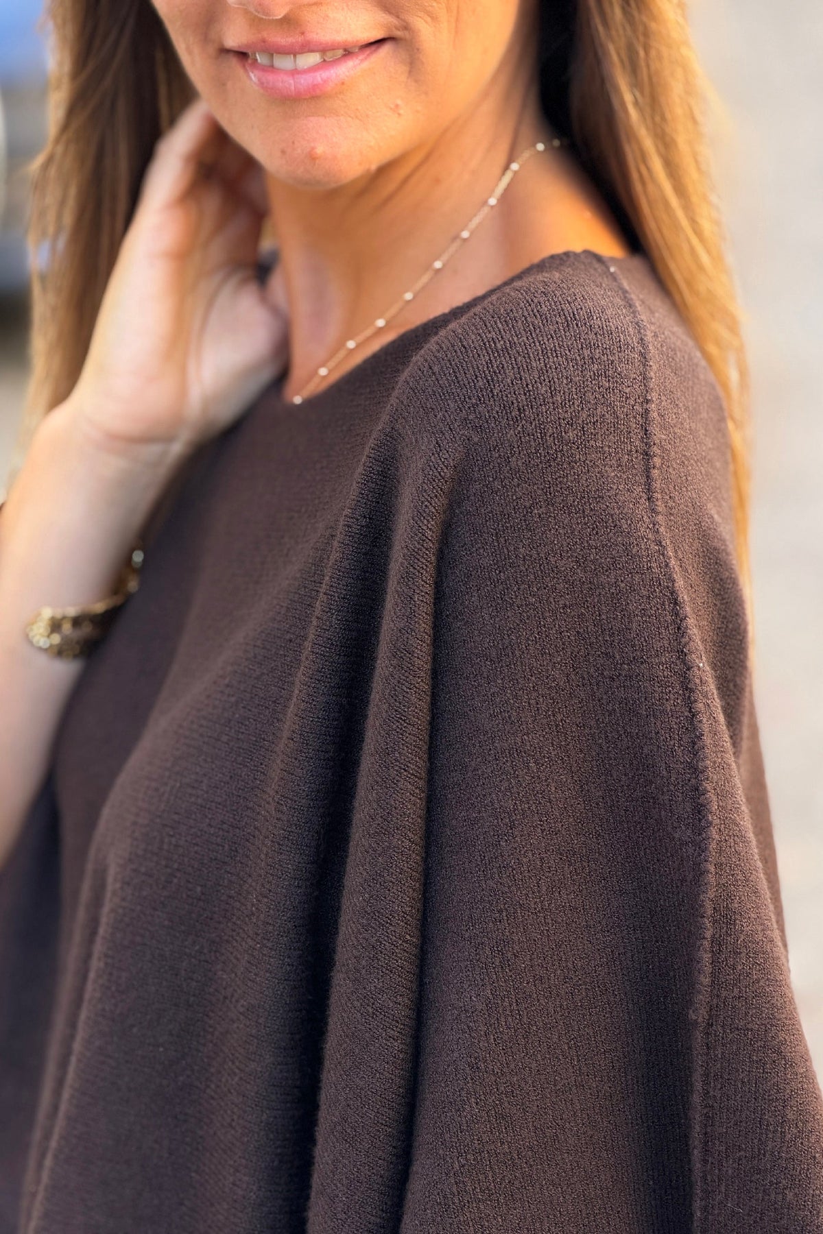 Brown Knit Batwing Blouse