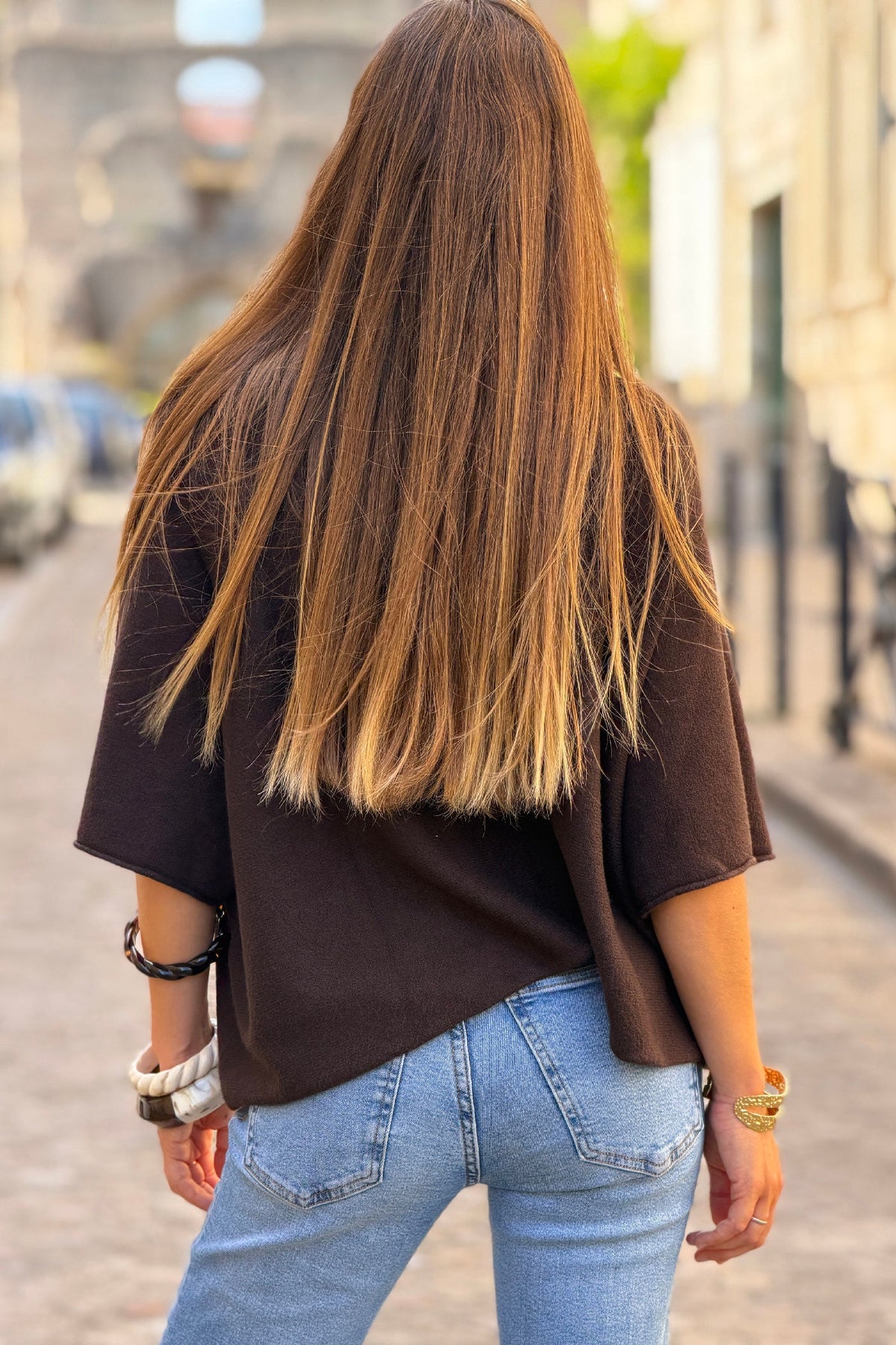 Brown Knit Batwing Blouse