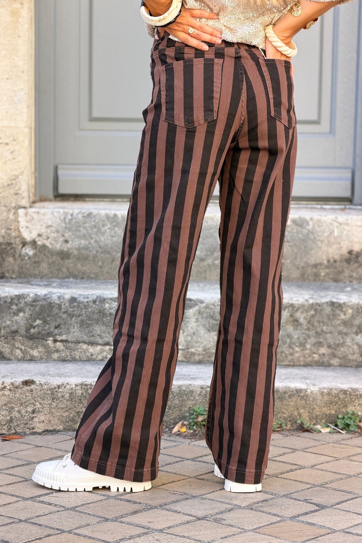 Brown Striped Stovepipe Jeans