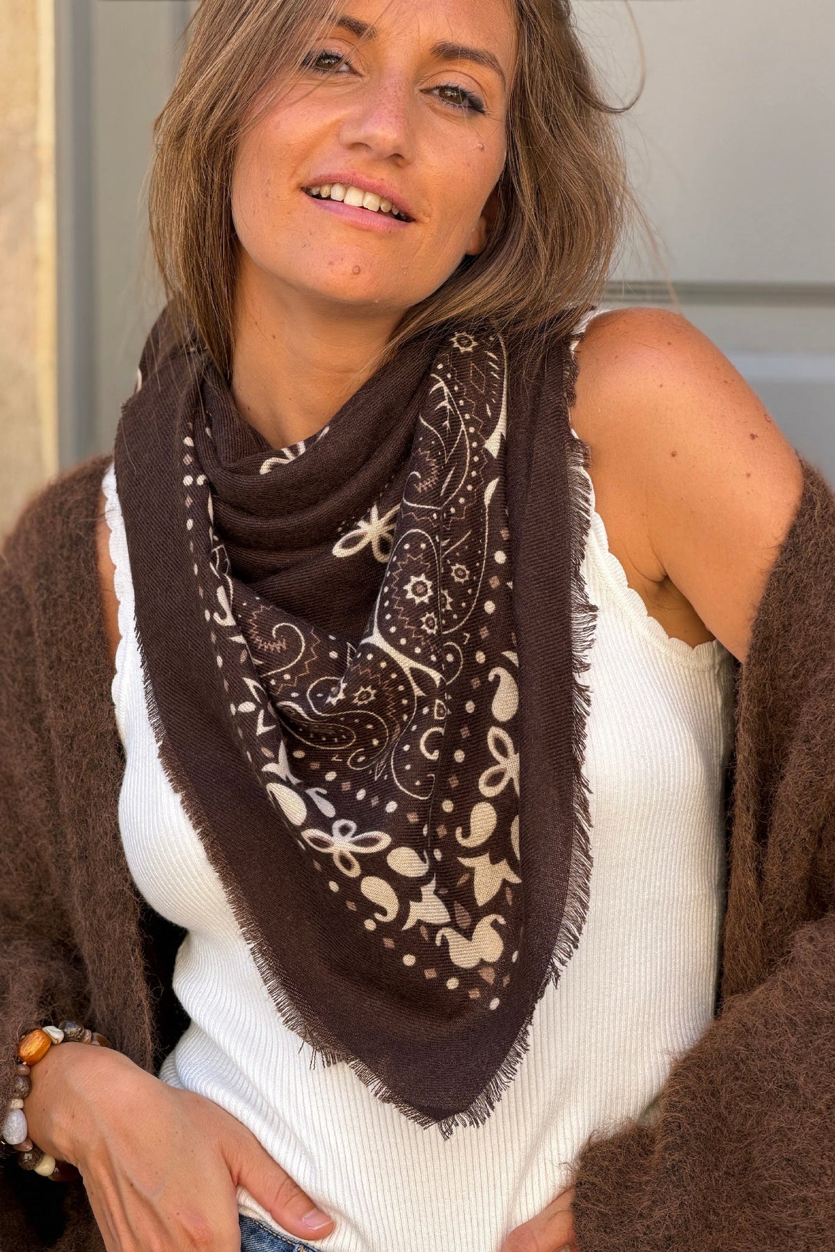Brown Western Paisley Viscose Scarf