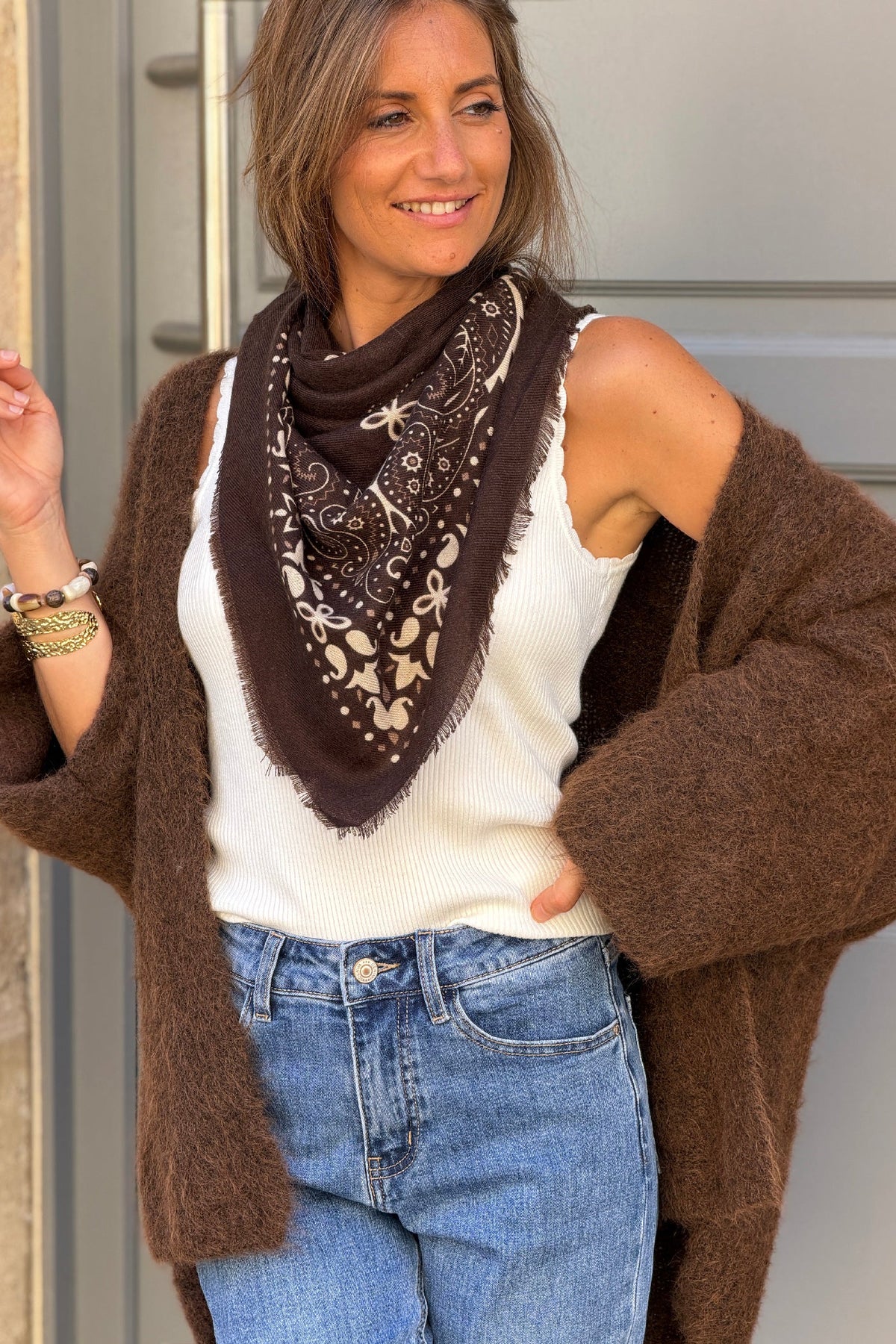 Brown Western Paisley Viscose Scarf